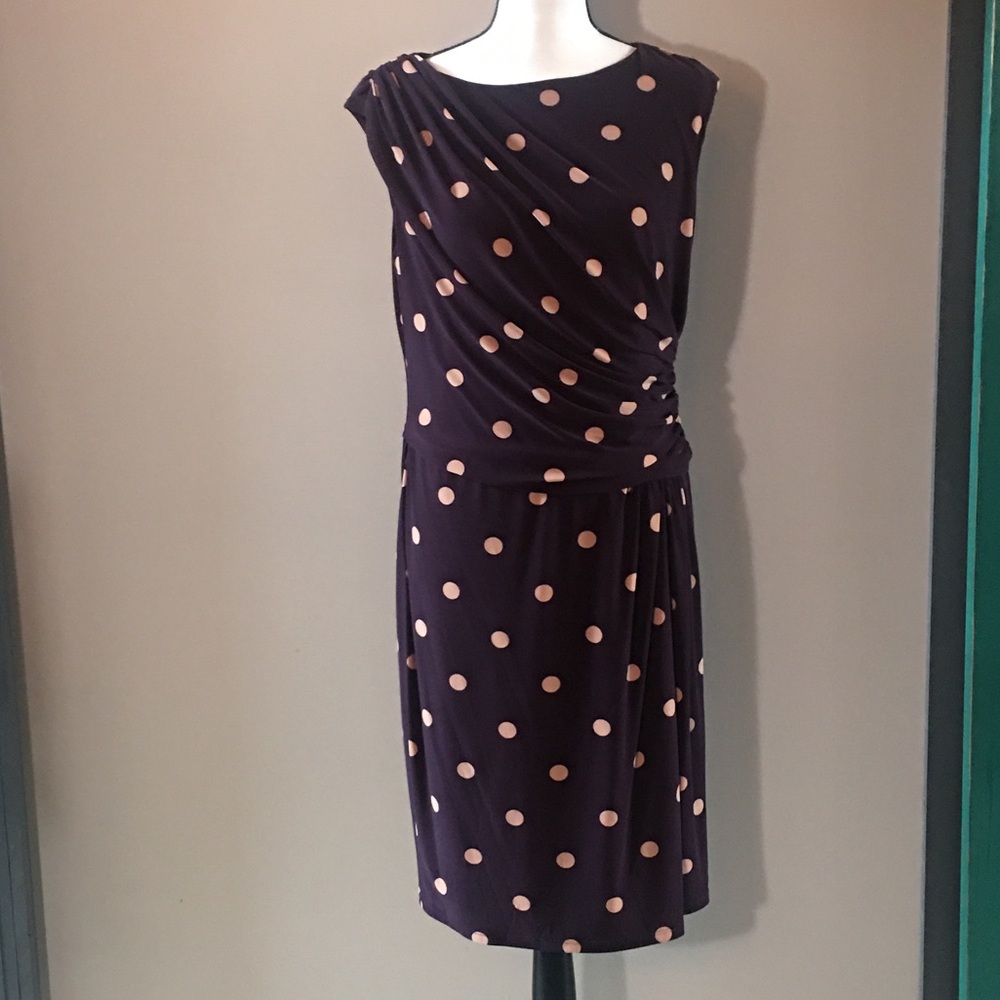 Ralph Lauren Purple Blush Polka Dot Dress Size 14